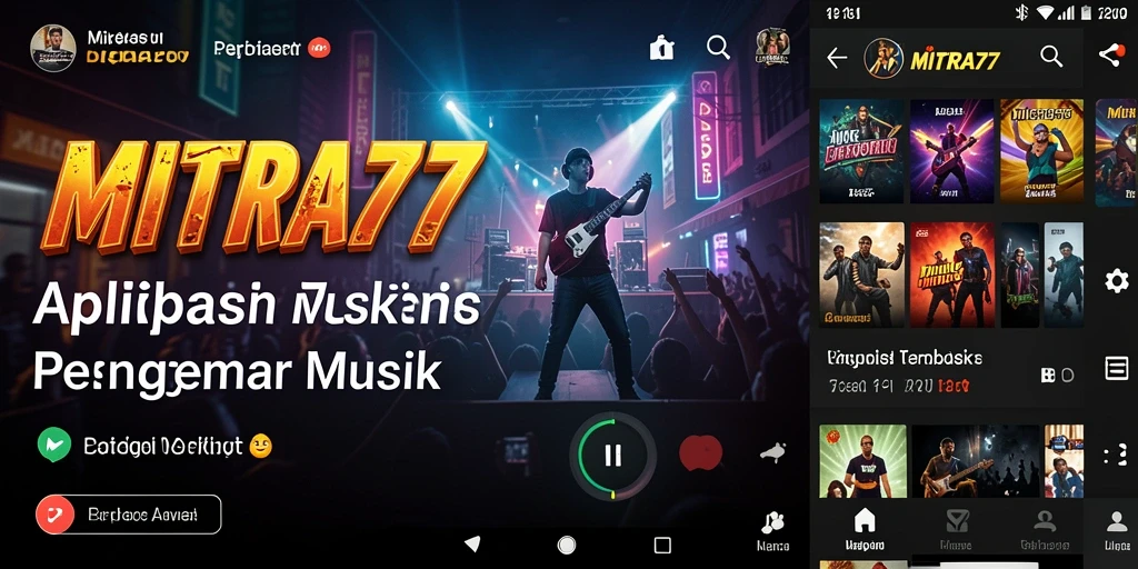 Screenshot utama MITRA77 menunjukkan antarmuka yang menarik dengan koleksi musik yang beragam.